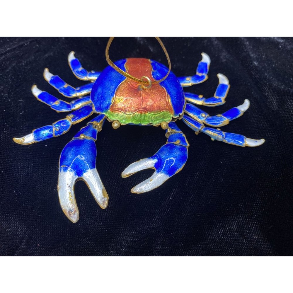 Cloisonne Like Blue Crab Metal Christmas Holiday Tree Ornament Vibrant Blue Arti
